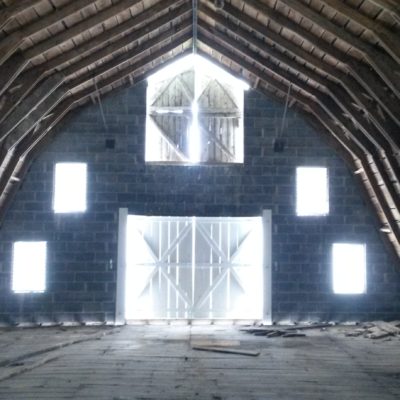 Here's a view of the inside of the barn, of what is now the second floor. We'll be removing the floor altogether to create one giant, cathedral space.